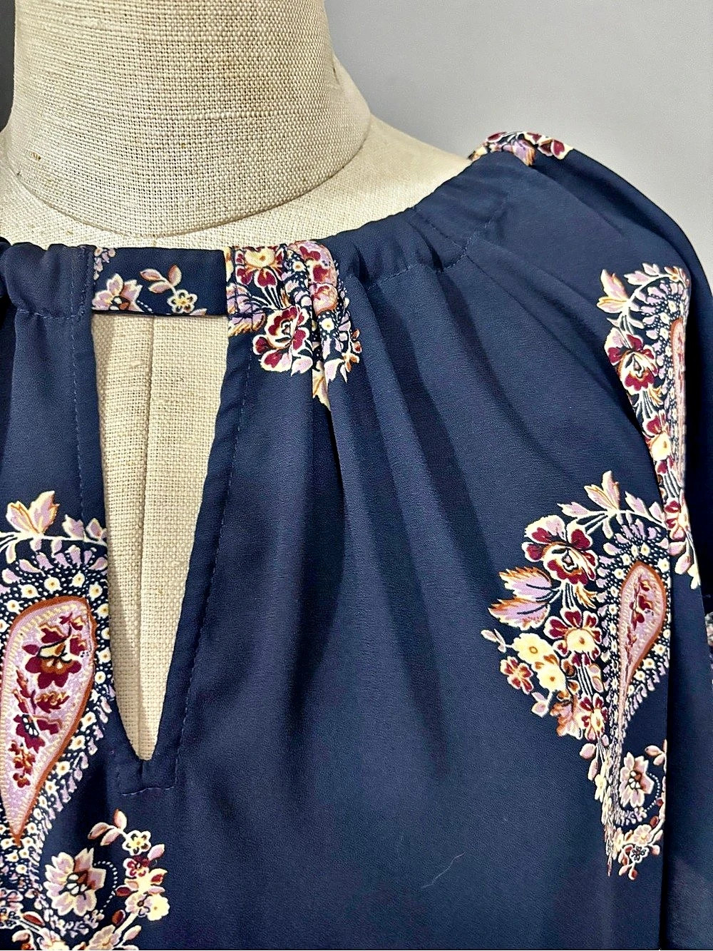 Navy Paisley Blouse Like New